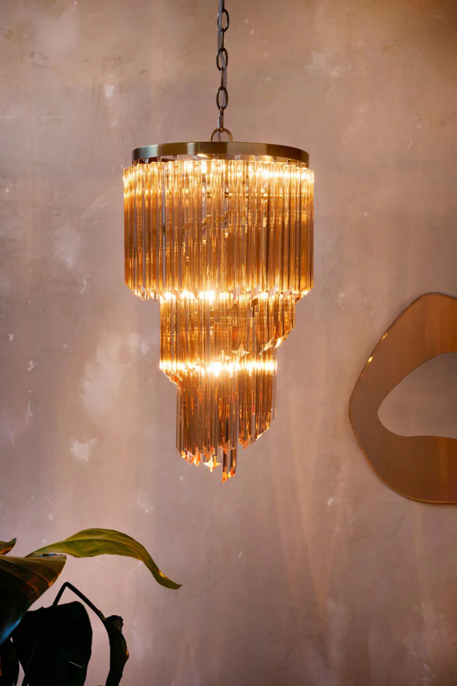 2-Tier Champagne Pink Glass Chandelier