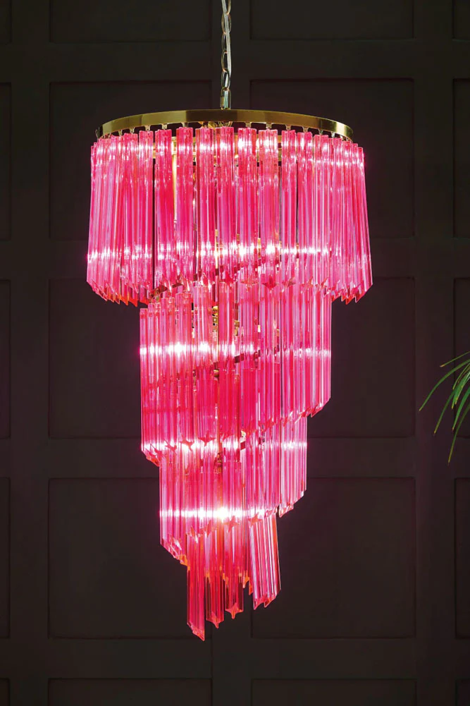 3-Tier Hot Pink Glass Chandelier - Image 2