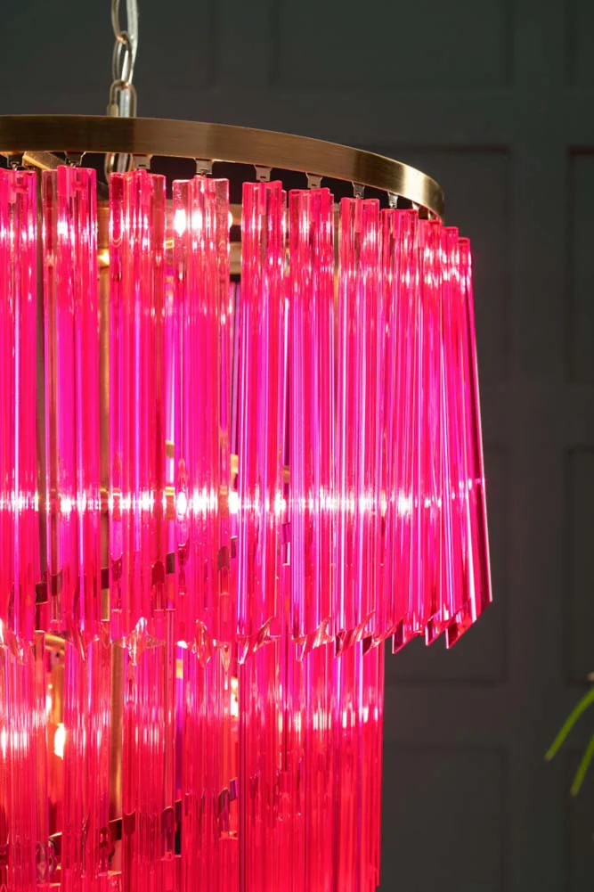 3-Tier Hot Pink Glass Chandelier - Image 3