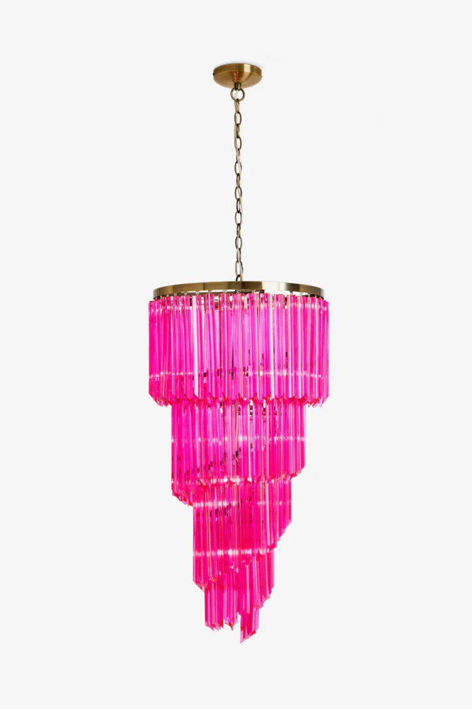3-Tier Hot Pink Glass Chandelier - Image 4