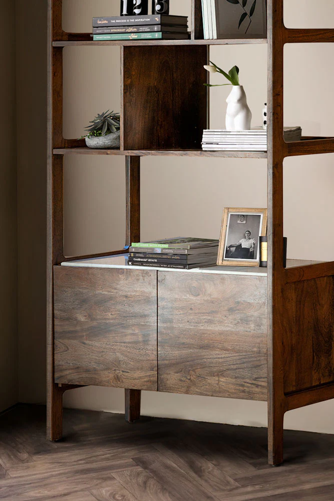 Acacia Wood & Marble Display Cabinet - Image 2