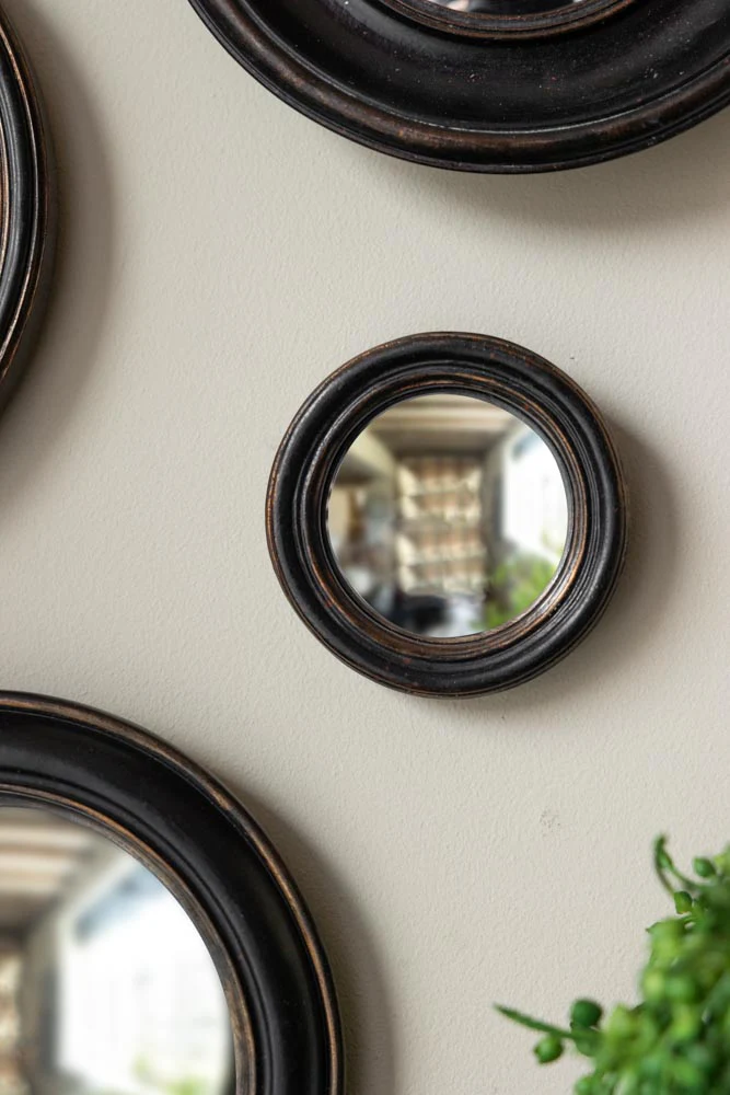 Antique Black Thin Framed Extra Small Convex Mirror - Image 2