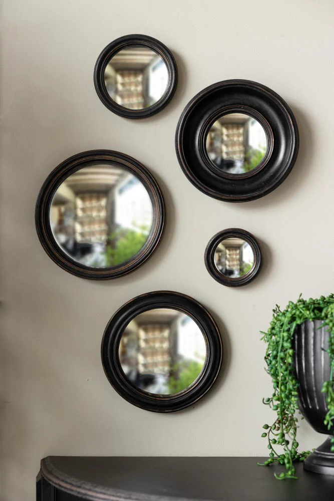 Antique Black Thin Framed Extra Small Convex Mirror - Image 3