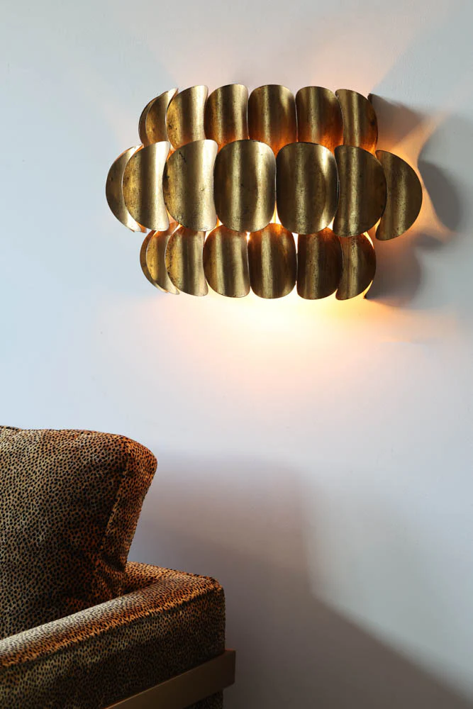 Antique Brass Curve Disc Wall Light