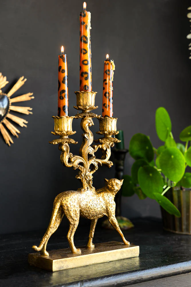 Antique Gold Cheetah Candlestick Holder
