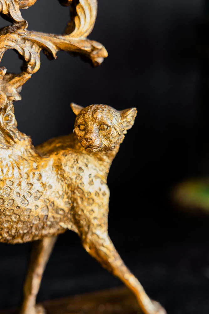 Antique Gold Cheetah Candlestick Holder - Image 2