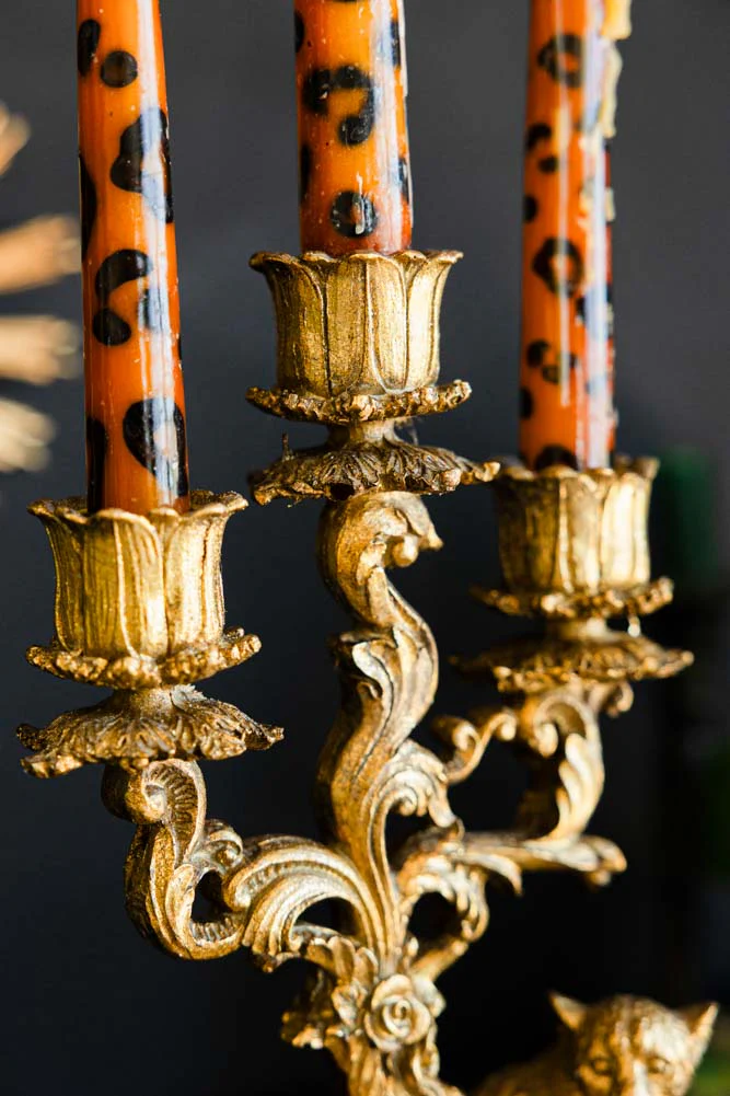 Antique Gold Cheetah Candlestick Holder - Image 3