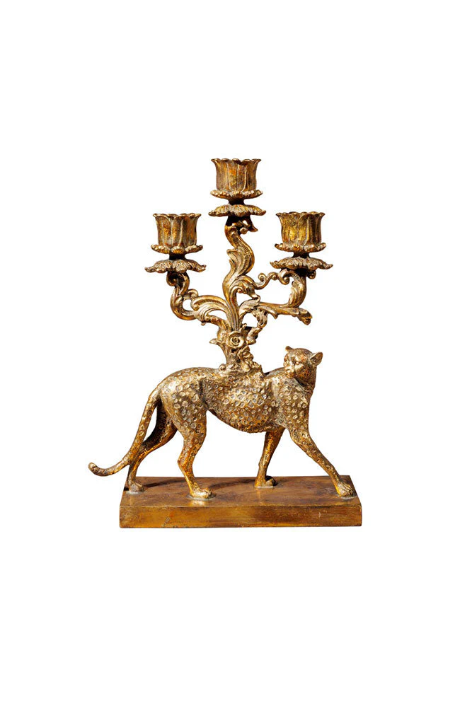 Antique Gold Cheetah Candlestick Holder - Image 6