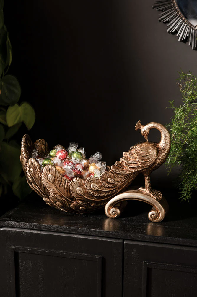 Antique-Style Gold Peacock Decorative Display Bowl - Image 2
