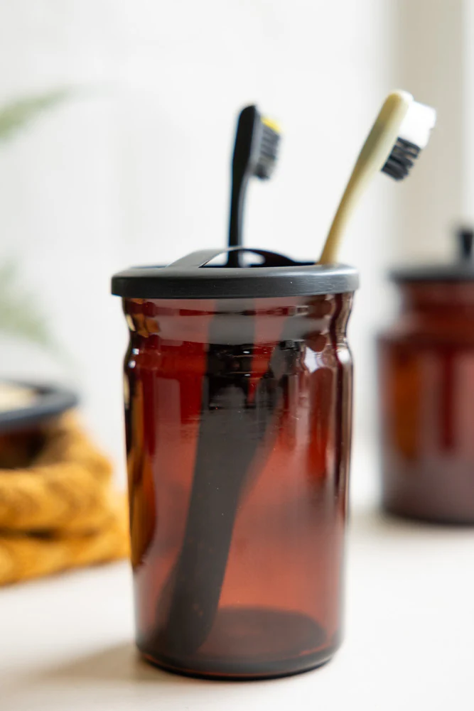 Apothecary-Style Amber Glass Toothbrush Holder - Image 3