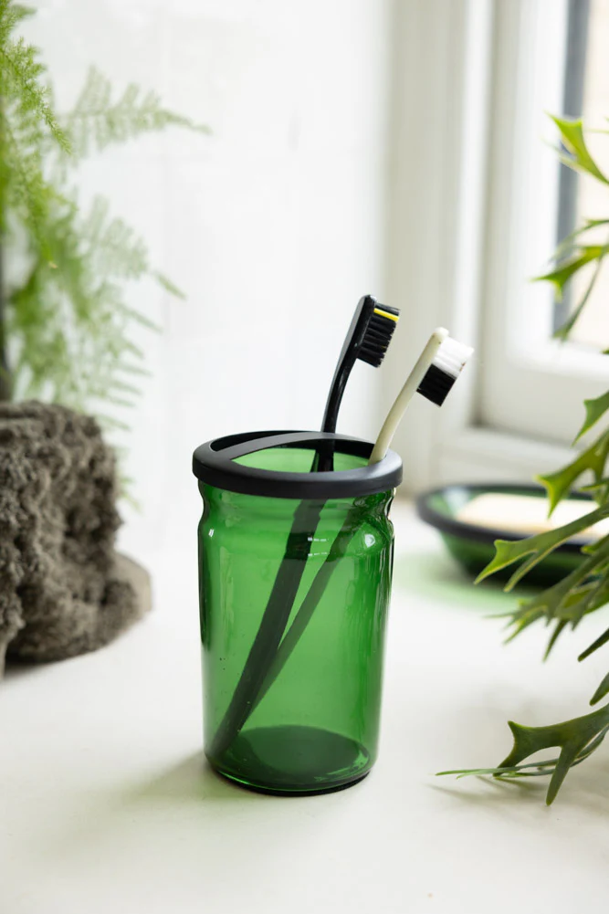 Apothecary-Style Green Glass Toothbrush Holder - Image 5