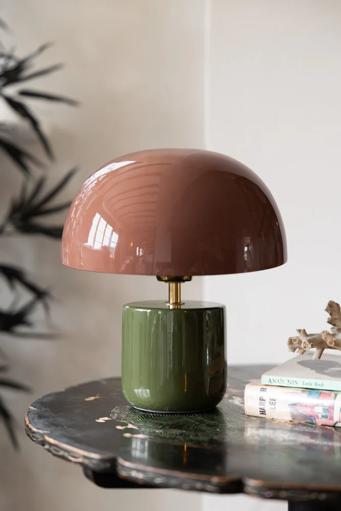 Baked Terracotta & Green Domed Table Lamp