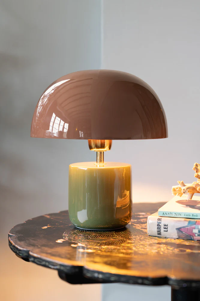 Baked Terracotta & Green Domed Table Lamp - Image 2