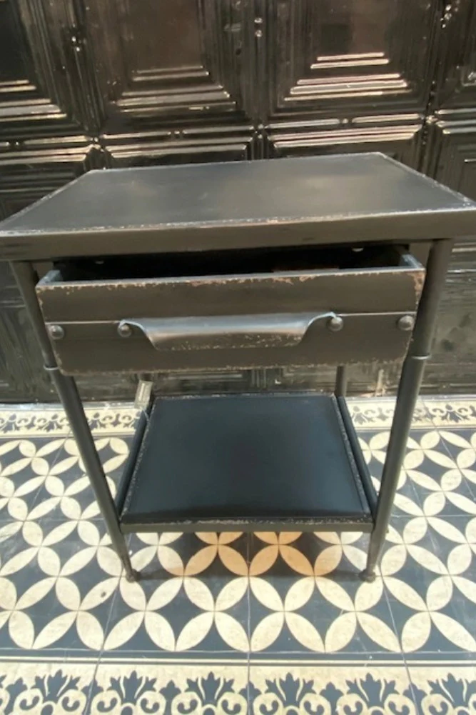 Metal Industrial Charcoal Bedside Table - DISCONTINUED - Image 2