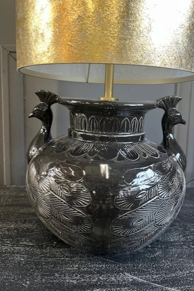 Beautiful Peacock & Gold Leaf Effect Table Lamp - SECONDS - Image 3