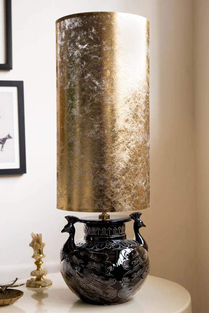 Beautiful Peacock & Gold Leaf Effect Table Lamp - SECONDS - Image 4