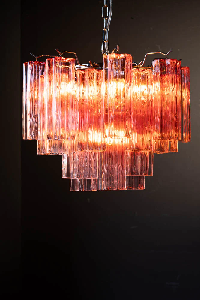 Beautiful Waved Glass Chandelier in Pink - Image 2