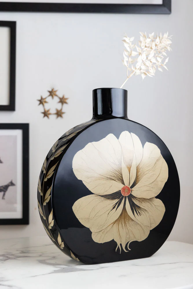 Black & Cream Floral Vase - Image 3
