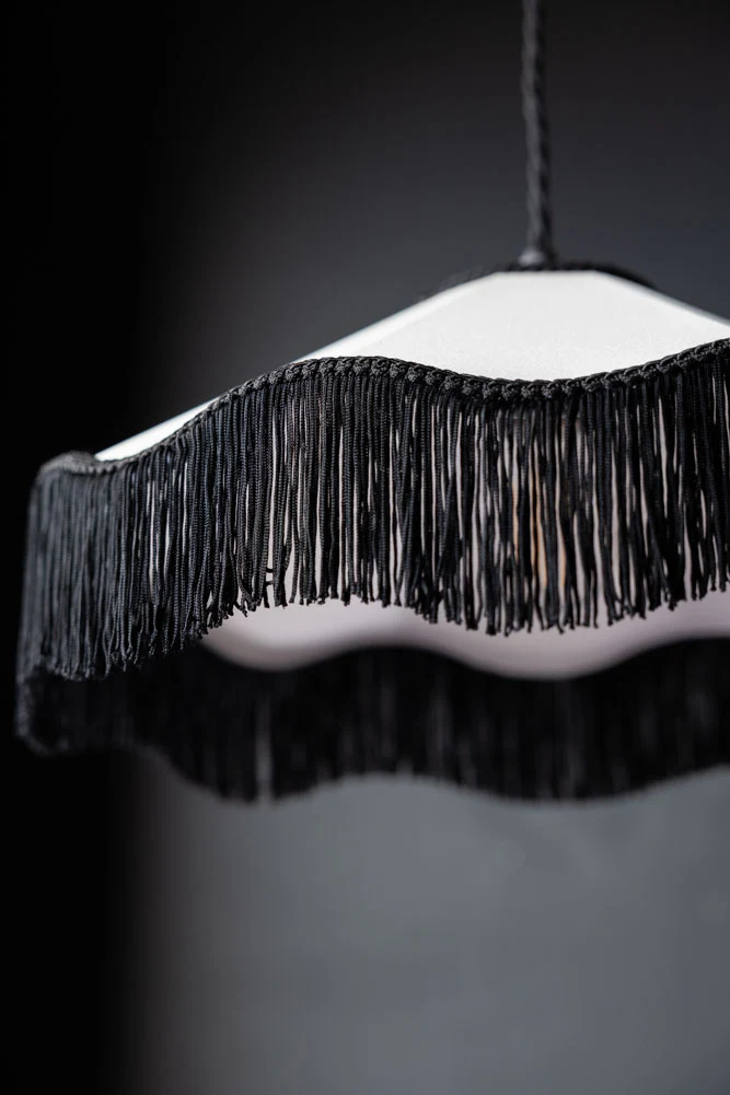 Black & Cream Tassel Ceiling Light Shade - Image 10