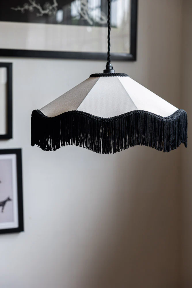 Black & Cream Tassel Ceiling Light Shade - Image 2