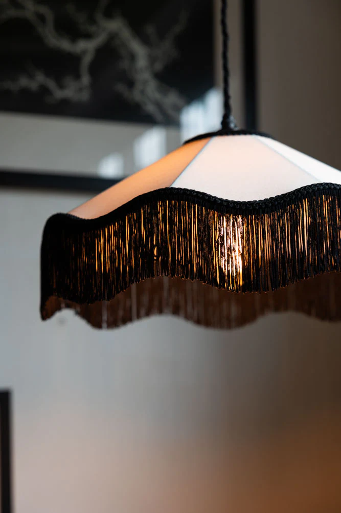 Black & Cream Tassel Ceiling Light Shade - Image 3