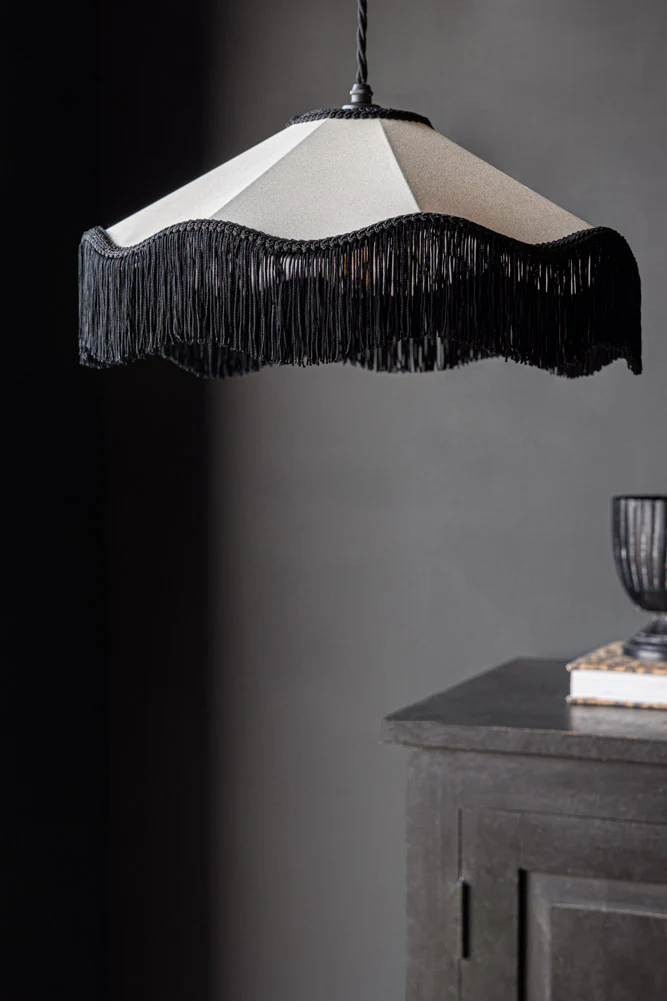 Black & Cream Tassel Ceiling Light Shade - Image 9