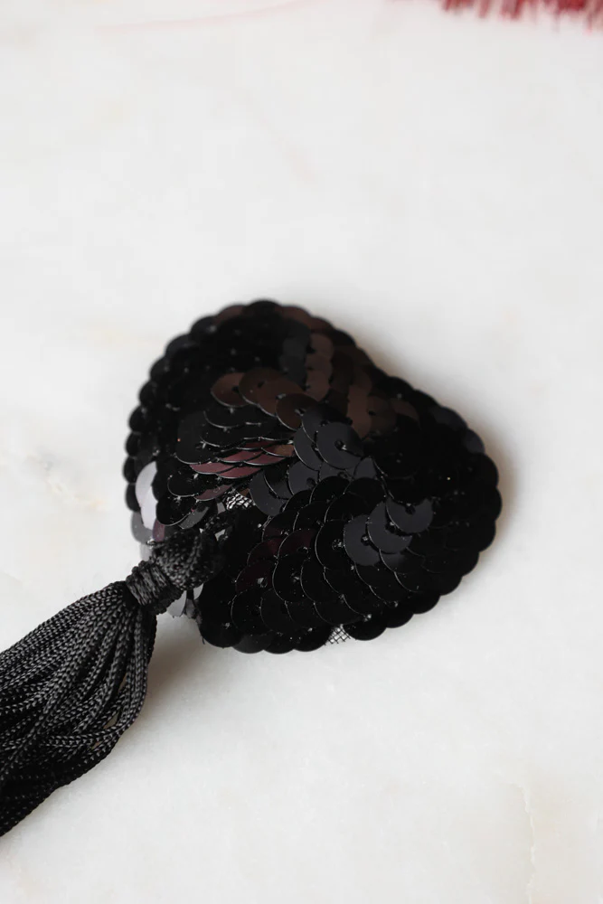 Black Heart Sequin Nipple Tassels - Image 3