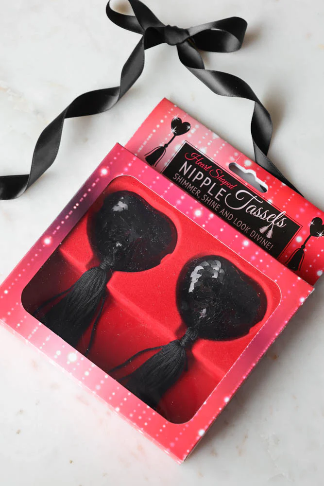 Black Heart Sequin Nipple Tassels - Image 4
