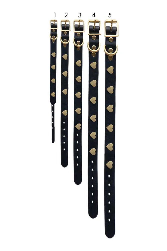 Black Leather Dog Collar With Hearts - 5 Available Sizes - Image 11