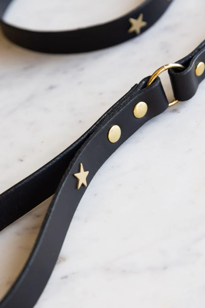 Black Leather Dog Lead With Stars - Image 5