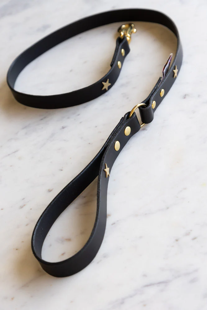 Black Leather Dog Lead With Stars - Image 7