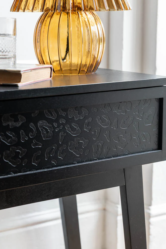 Black Leopard Print Bedside Table - Image 3