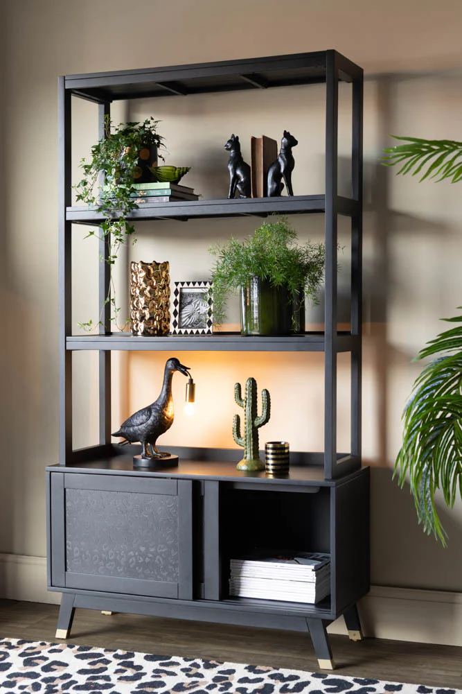 Black Mango Wood Leopard Print Shelving Unit - Image 2