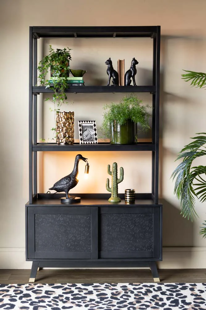 Black Mango Wood Leopard Print Shelving Unit - Image 4