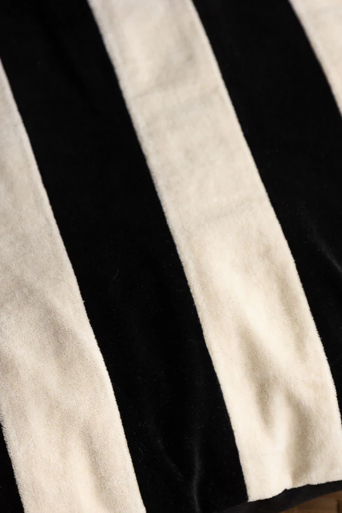 Black & Off-White Stripe Velvet Cushion - Image 4