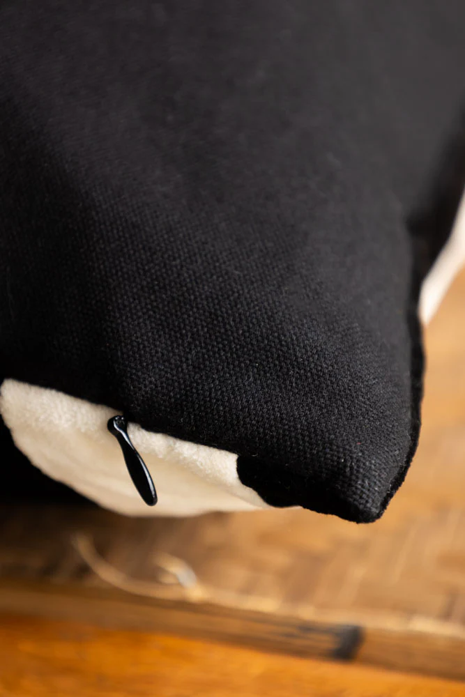 Black & Off-White Stripe Velvet Cushion - Image 5