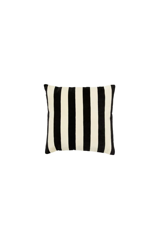 Black & Off-White Stripe Velvet Cushion - Image 6