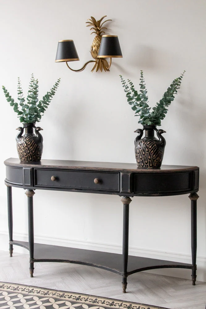 Black Vintage Style Metal Distressed Console Table With Drawer - Image 4