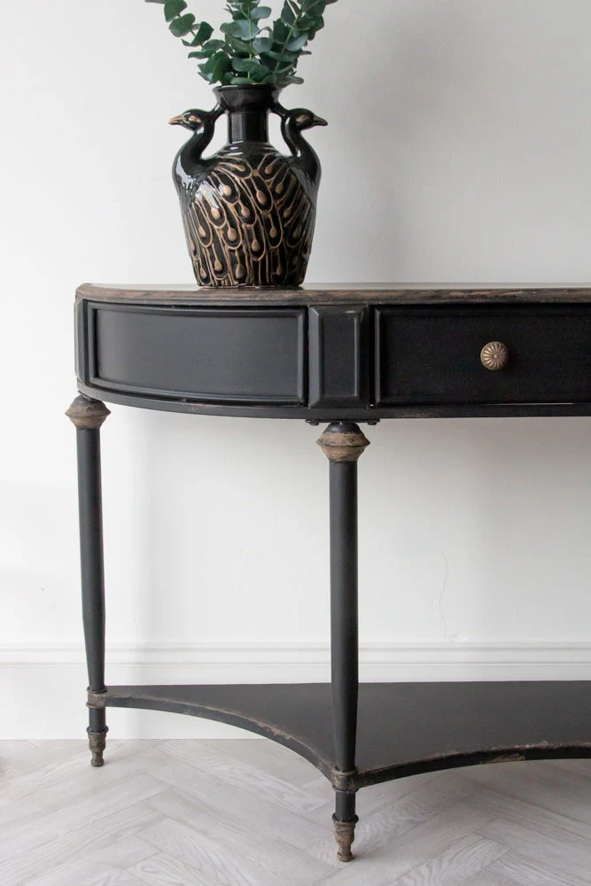 Black Vintage Style Metal Distressed Console Table With Drawer - Image 5