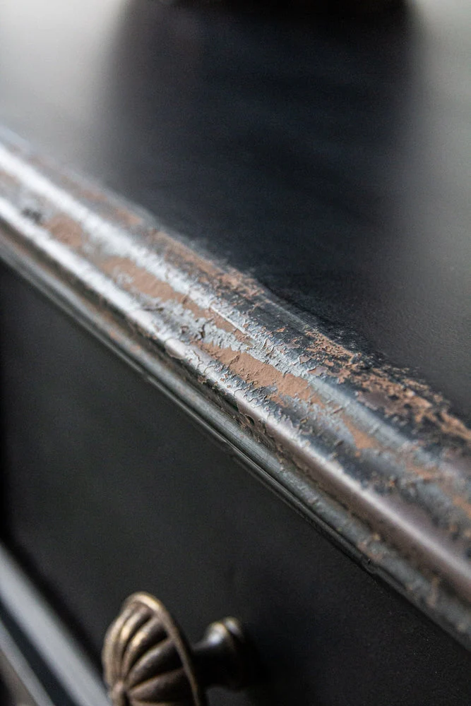 Black Vintage Style Metal Distressed Console Table With Drawer - Image 6