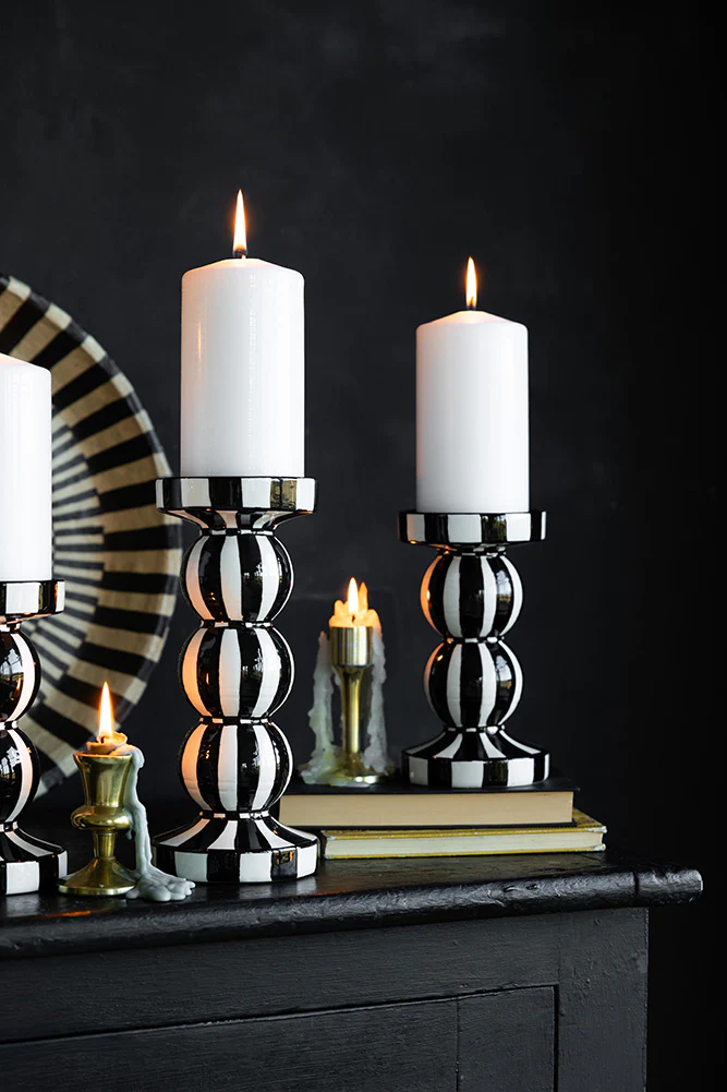 Black & White Stripe Pillar Candle Holder - Short - Image 6
