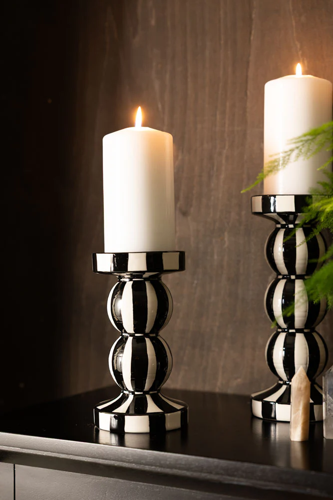 Black & White Stripe Pillar Candle Holder - Short - Image 8