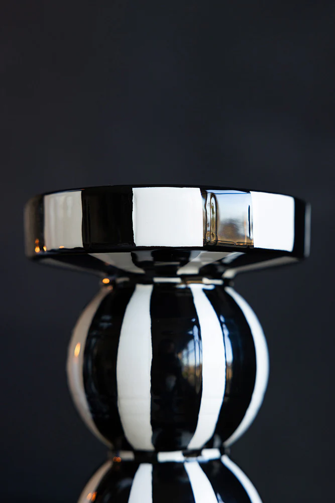 Black & White Stripe Pillar Candle Holder - Tall - Image 8