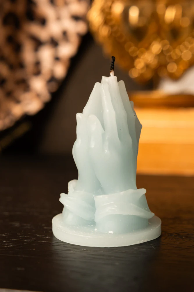 Blue Praying Hands Candle - Image 3