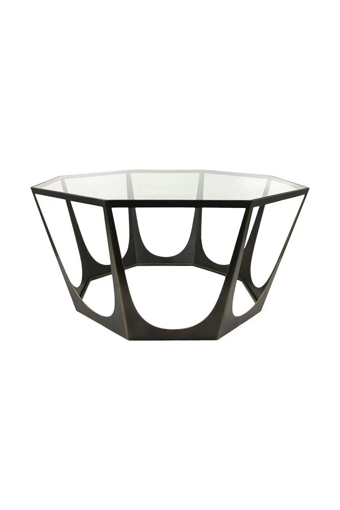 Bronze Sculpted Coffee Table with Glass Top - Image 2