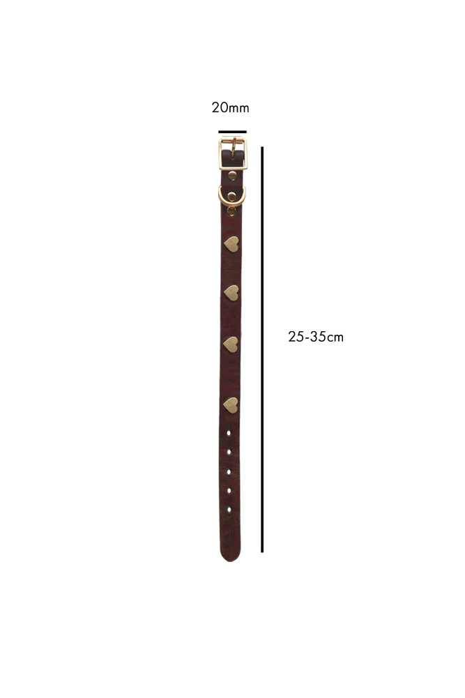 Brown Leather Dog Collar With Hearts - 5 Available Sizes - Image 7