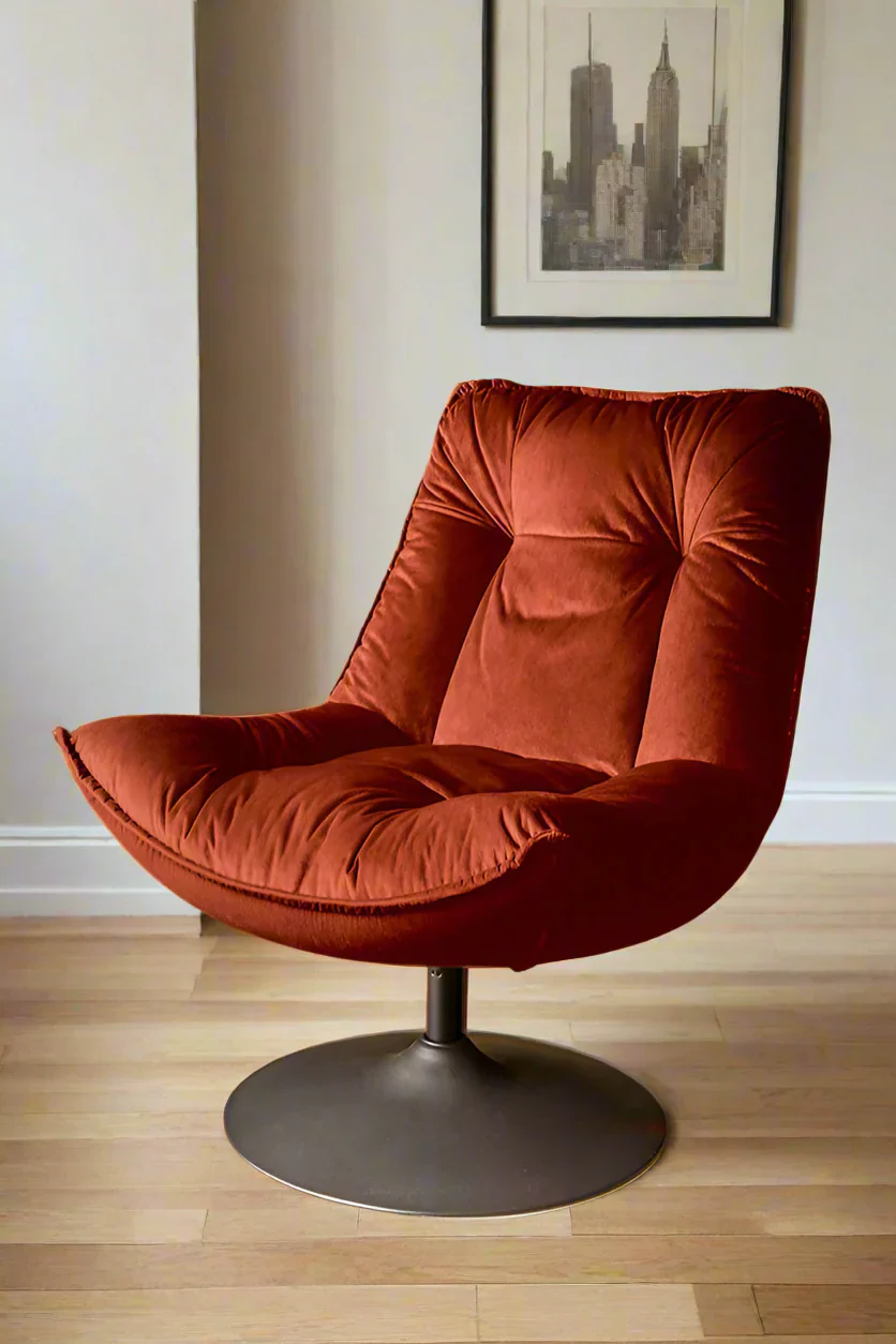 Burnt Orange Velvet Swivel Chair - Image 3