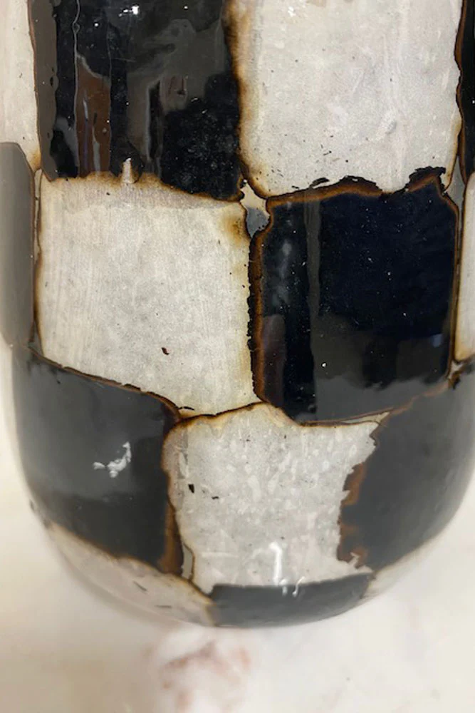 Checkered Black & White Glass Tealight Holder - SECONDS - Image 4