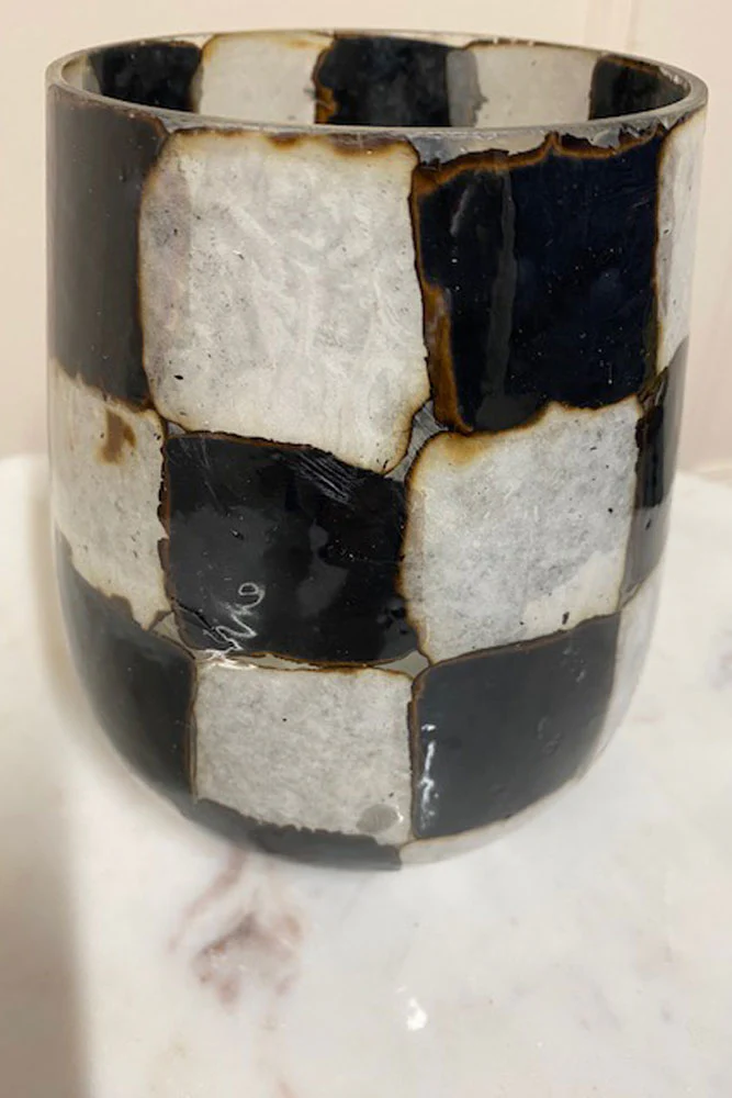 Checkered Black & White Glass Tealight Holder - SECONDS - Image 5
