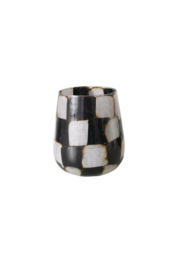Checkered Black & White Glass Tealight Holder - SECONDS - Image 6